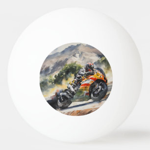 Motorbike cornering up a mountainside ping pong ball