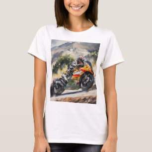 Motorbike cornering up a mountainside T-Shirt