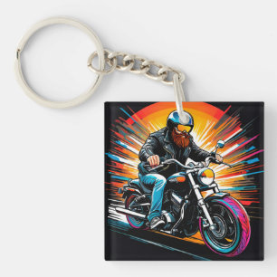 Motorbike Illustration with Rider Key Ring