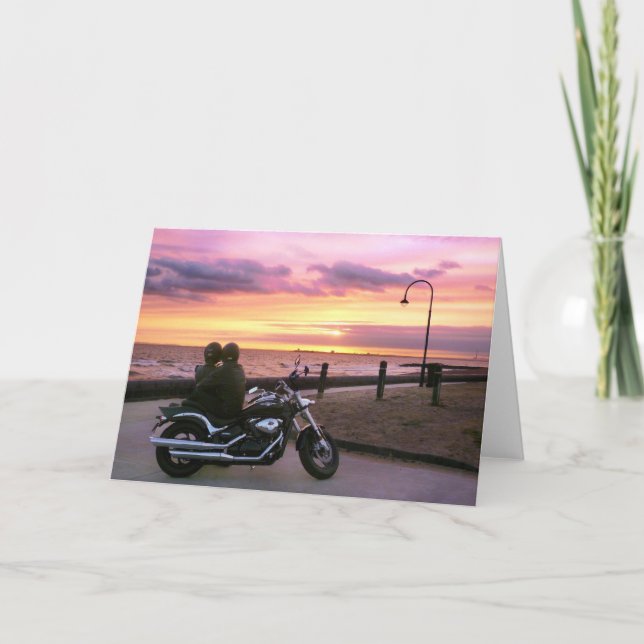 Motorbike Lovers at Sunset Card (Front)