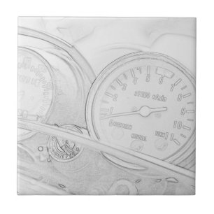 Motorbike Motorcycle Speedometer Sketch Ceramic Tile