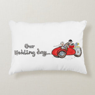 Motorbike & Sidecar Bride and Groom Wedding Decorative Cushion