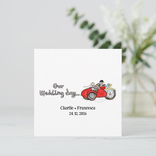 Motorbike & Sidecar Wedding  Invitation (Standing Front)