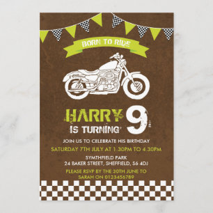 Motorbike themed birthday party invitation