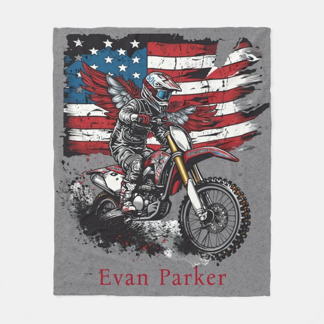 Motorbike United States Flag 00th Birthday Gift Fleece Blanket (Front)