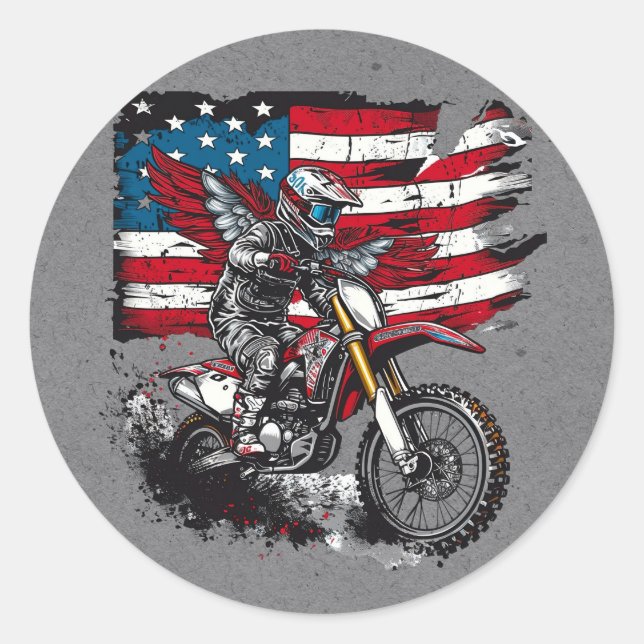 Motorbike United States Flag 00th Birthday Party Classic Round Sticker (Front)