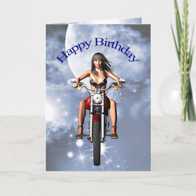 Motorbiker girl birthday card (Front)