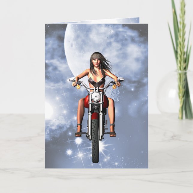 Motorbiker girl birthday card (Front)