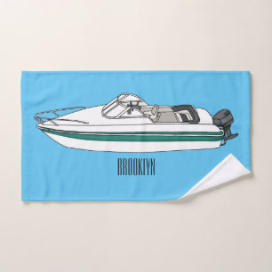Motorboat cartoon illustration bath towel set