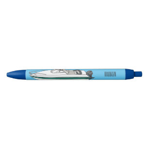 Motorboat cartoon illustration black ink pen