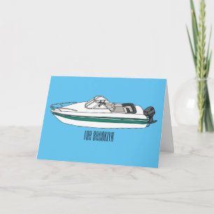 Motorboat cartoon illustration card