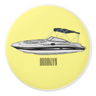 Motorboat cartoon illustration ceramic knob