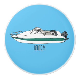 Motorboat cartoon illustration ceramic knob