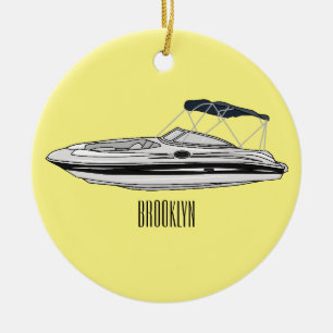 Motorboat cartoon illustration ceramic ornament