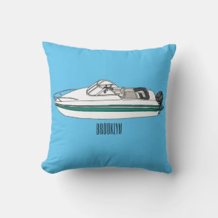 Motorboat cartoon illustration cushion