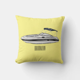 Motorboat cartoon illustration cushion