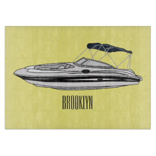 Motorboat cartoon illustration cutting board