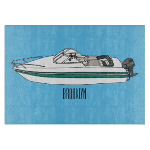 Motorboat cartoon illustration cutting board
