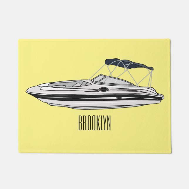 Motorboat cartoon illustration doormat (Front)