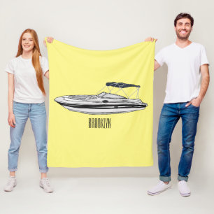 Motorboat cartoon illustration fleece blanket
