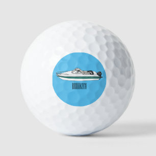 Motorboat cartoon illustration golf balls