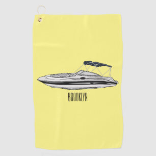 Motorboat cartoon illustration golf towel