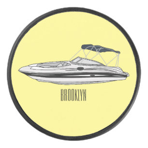 Motorboat cartoon illustration hockey puck