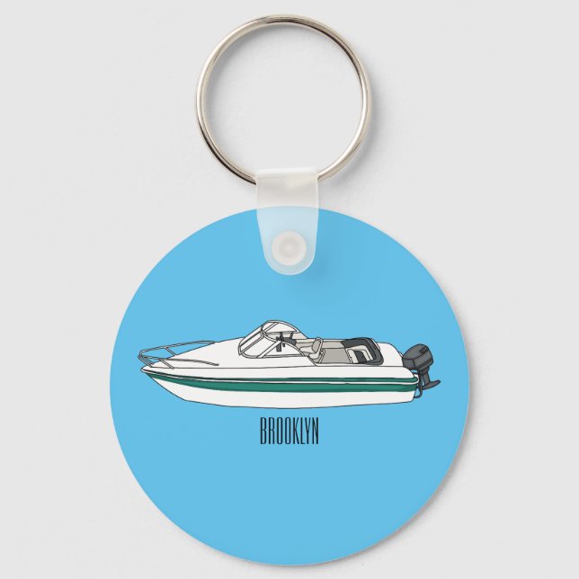 Motorboat cartoon illustration key ring (Front)