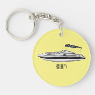 Motorboat cartoon illustration key ring