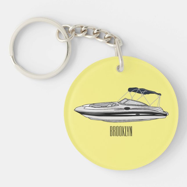 Motorboat cartoon illustration key ring (Front)