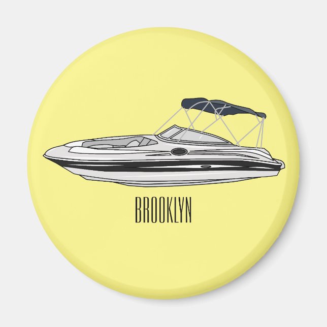 Motorboat cartoon illustration magnet (Front)