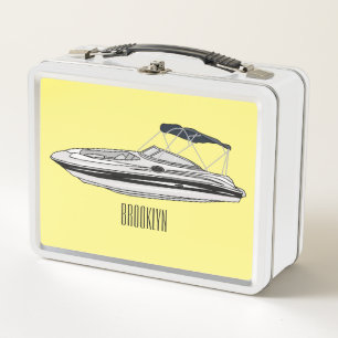Motorboat cartoon illustration metal lunch box