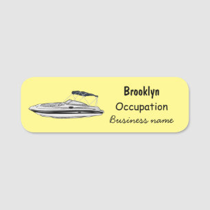 Motorboat cartoon illustration name tag