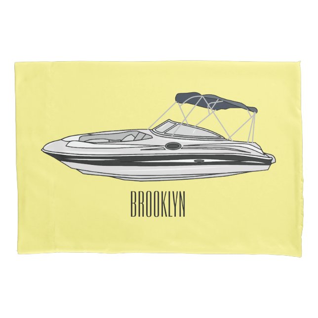 Motorboat cartoon illustration pillowcase (Front)