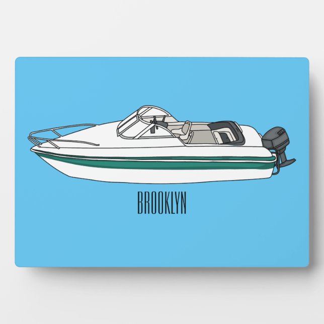 Motorboat cartoon illustration plaque (Front)
