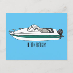 Motorboat cartoon illustration postcard