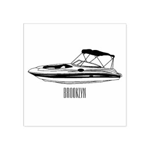 Motorboat cartoon illustration rubber stamp