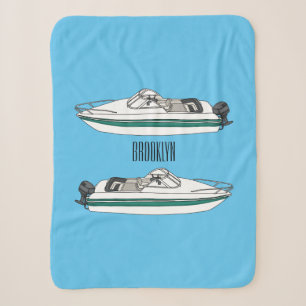 Motorboat cartoon illustration sherpa blanket