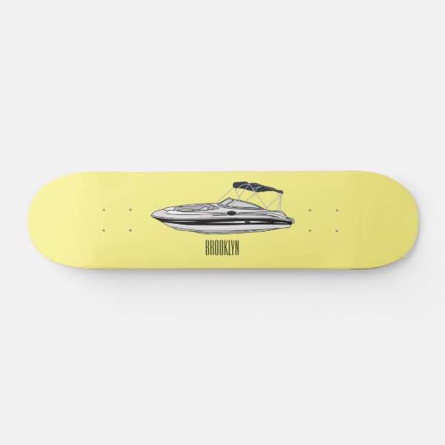 Motorboat cartoon illustration skateboard (Horz)