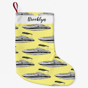 Motorboat cartoon illustration small christmas stocking