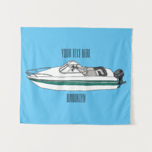Motorboat cartoon illustration tapestry