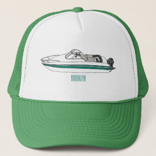 Motorboat cartoon illustration trucker hat