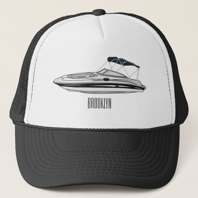 Motorboat cartoon illustration trucker hat (Front)