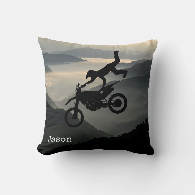 Motorcross Motorcycle Mountains Throw Pillow (Front)