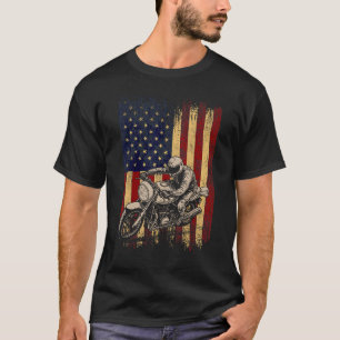 Motorcycle American Flag Distressed Vintage Biker  T-Shirt