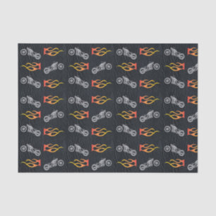 Motorcycle and flames on faux black leather tissue paper