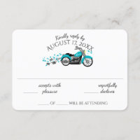 Motorcycle and Hearts Aqua Wedding Response Card