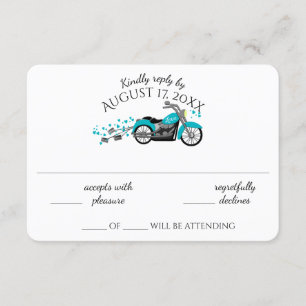Motorcycle and Hearts Aqua Wedding Response Card