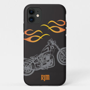 Motorcycle and Orange Biker Flames iPhone 11 Case