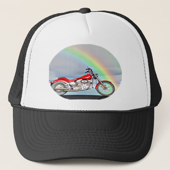 Motorcycle and rainbow trucker hat (Front)